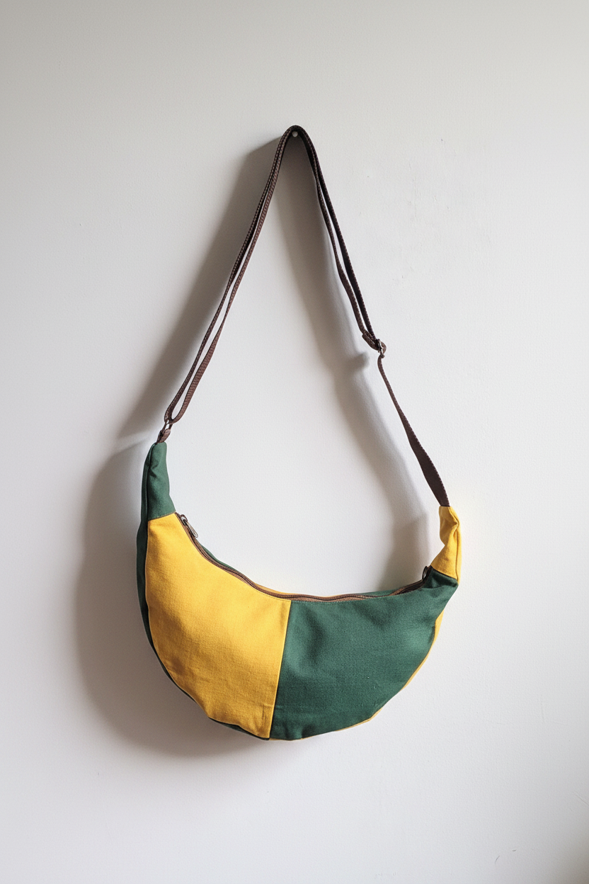Sac demi-lune bicolore jaune et vert Ya Touness Fakroun Creations