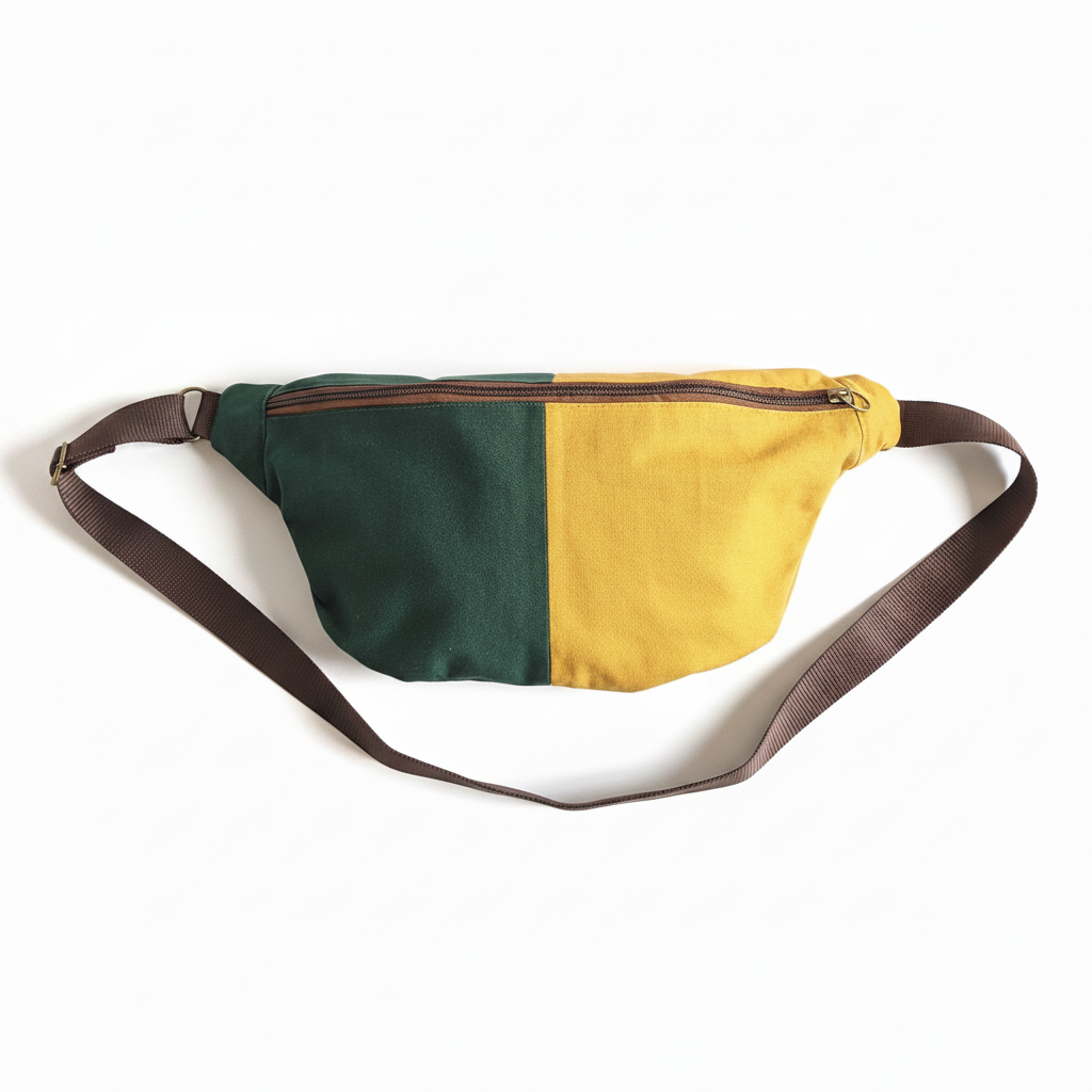 Sac banane bicolore vert et jaune moutarde Fakroun Creations
