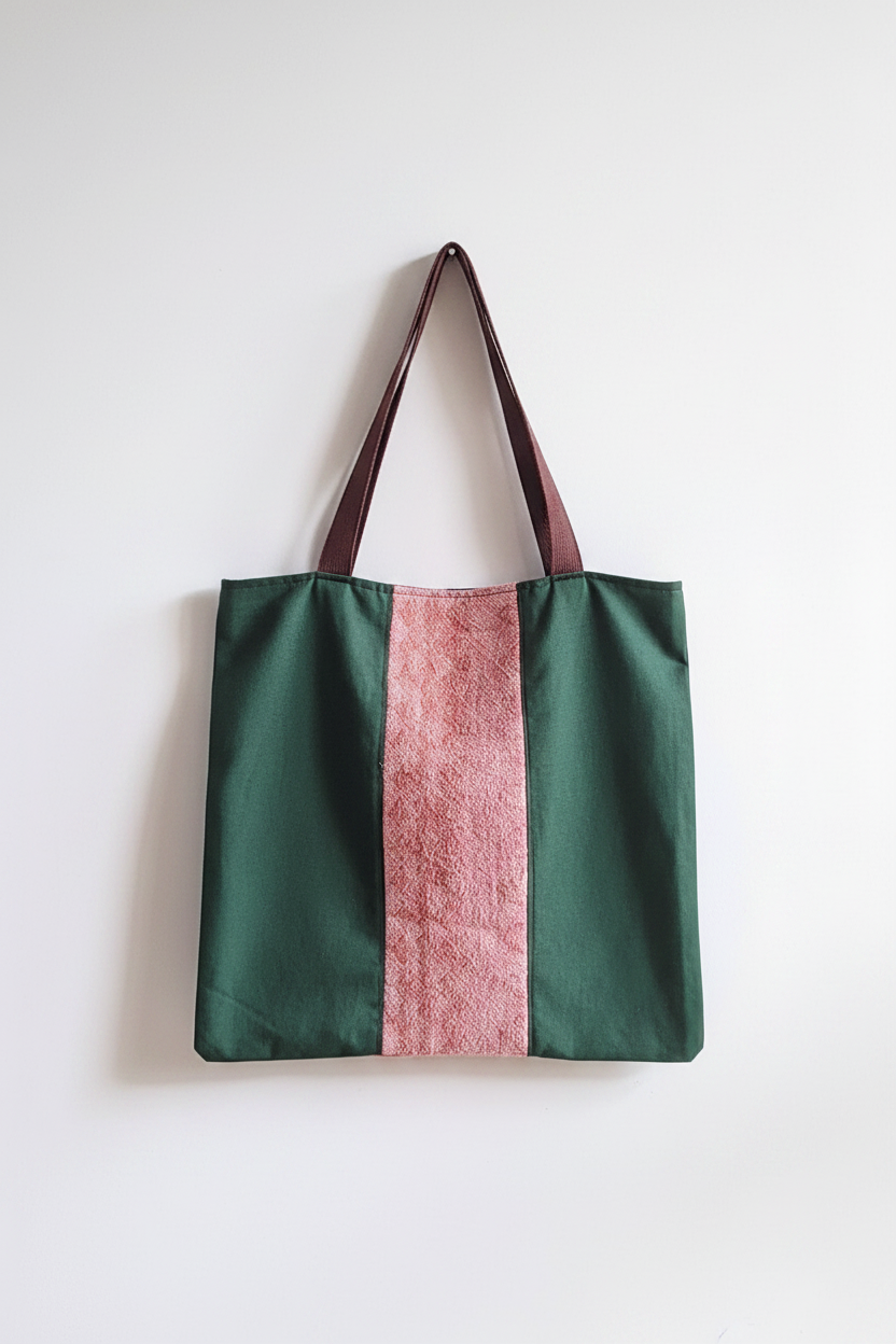 Tote bag coton vert et rose Fakroun Creations